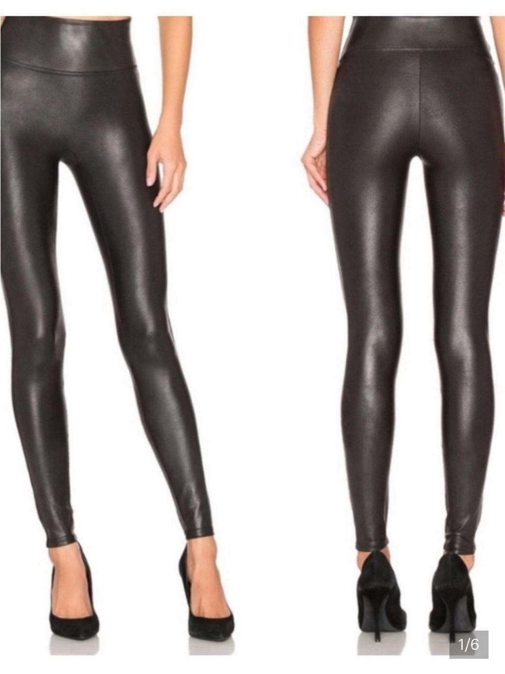 SPANX SLEEK Black Faux Leather Leggings Size S/P